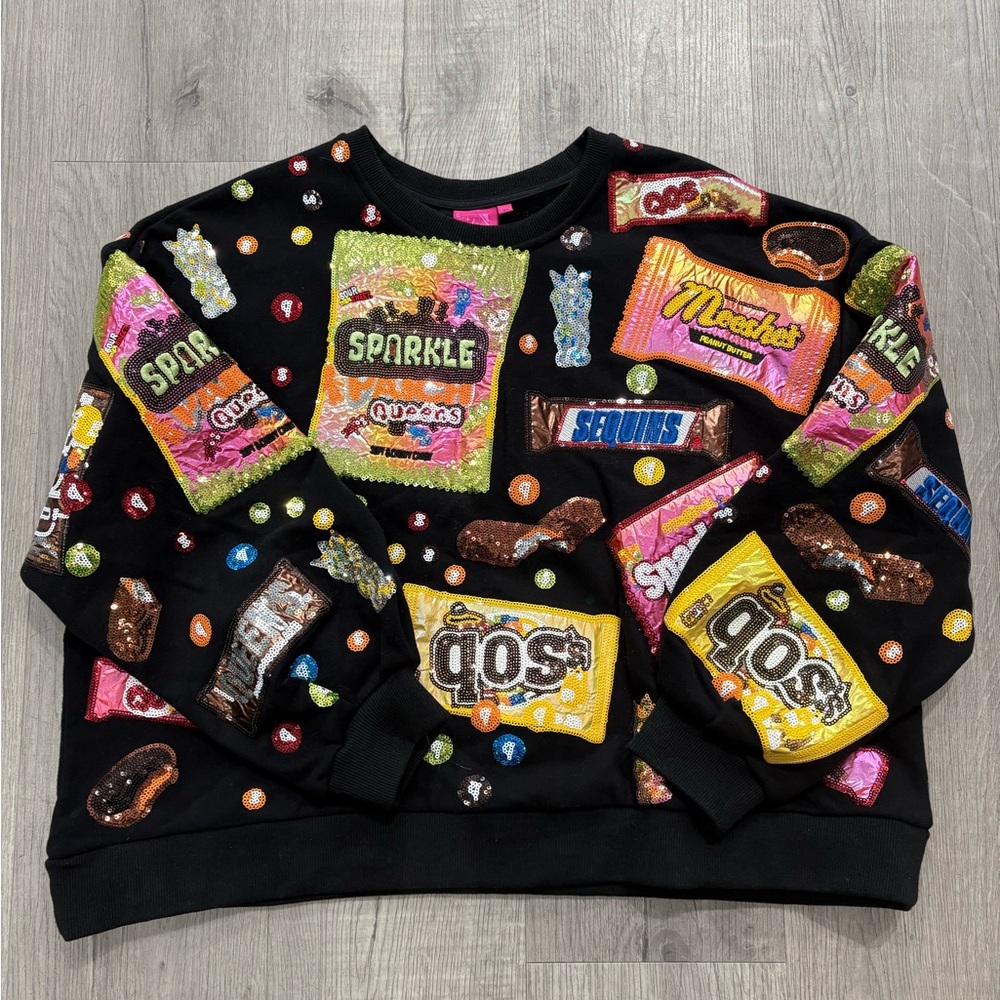 QUEEN OF SPARKLES Halloween Candy Black Sweatshirt